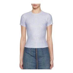 Good American Crystal Baby Tee Crew Neck Short Sleeve Tee Shirt X-Small‎ -Gray